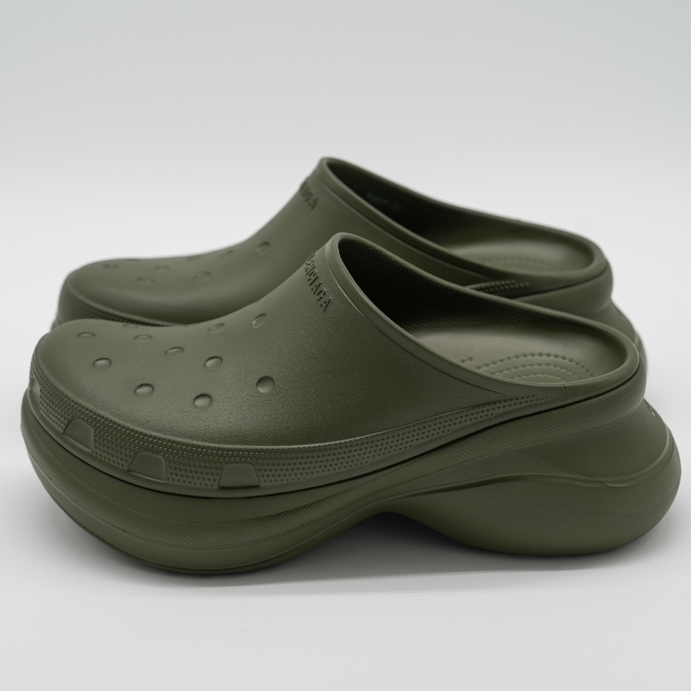 size 44 - Balenciaga Crocs Mule Green Khaki Rubber Slide Sandal Platform - Picture 4 of 13